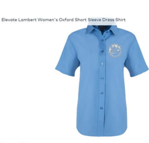 ICSEW button down blue shirt with logo